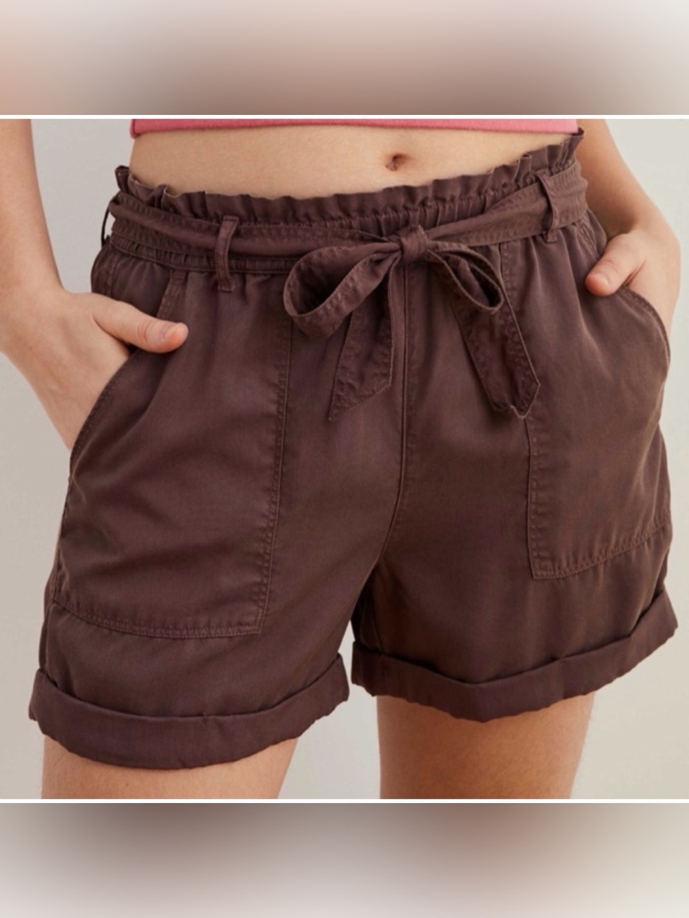 Aerie Belted Utility Shorts Brown